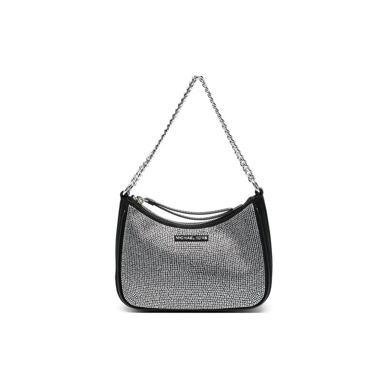 Michael Kors Логотип, украшенный стразами, застежка-молния, телячья кожа, сумка на плечо, женская, черная