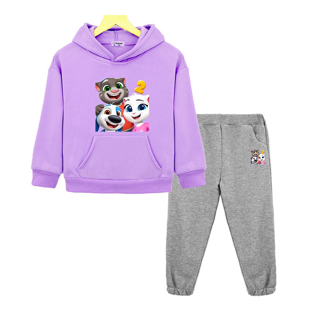 Christmas Talking tom cat hoodie Fleece Sweatshirt  Jacket 2pcs pullover+Pant boys girls Hooded Spors Sets kids clothes
