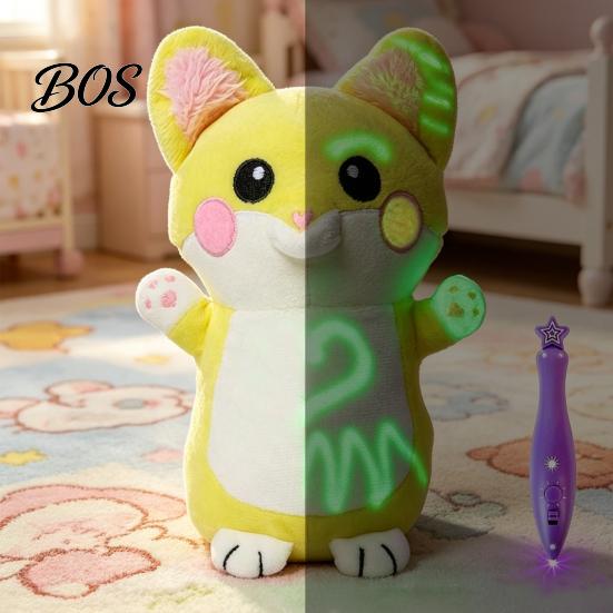 DIY Drawing Stuffed Doll Glow in The Dark Animal Toy with Light Pen, Luminous Fox Rabbit Kids Plush Bear Penguin Doll, Painting Glowing Plushie