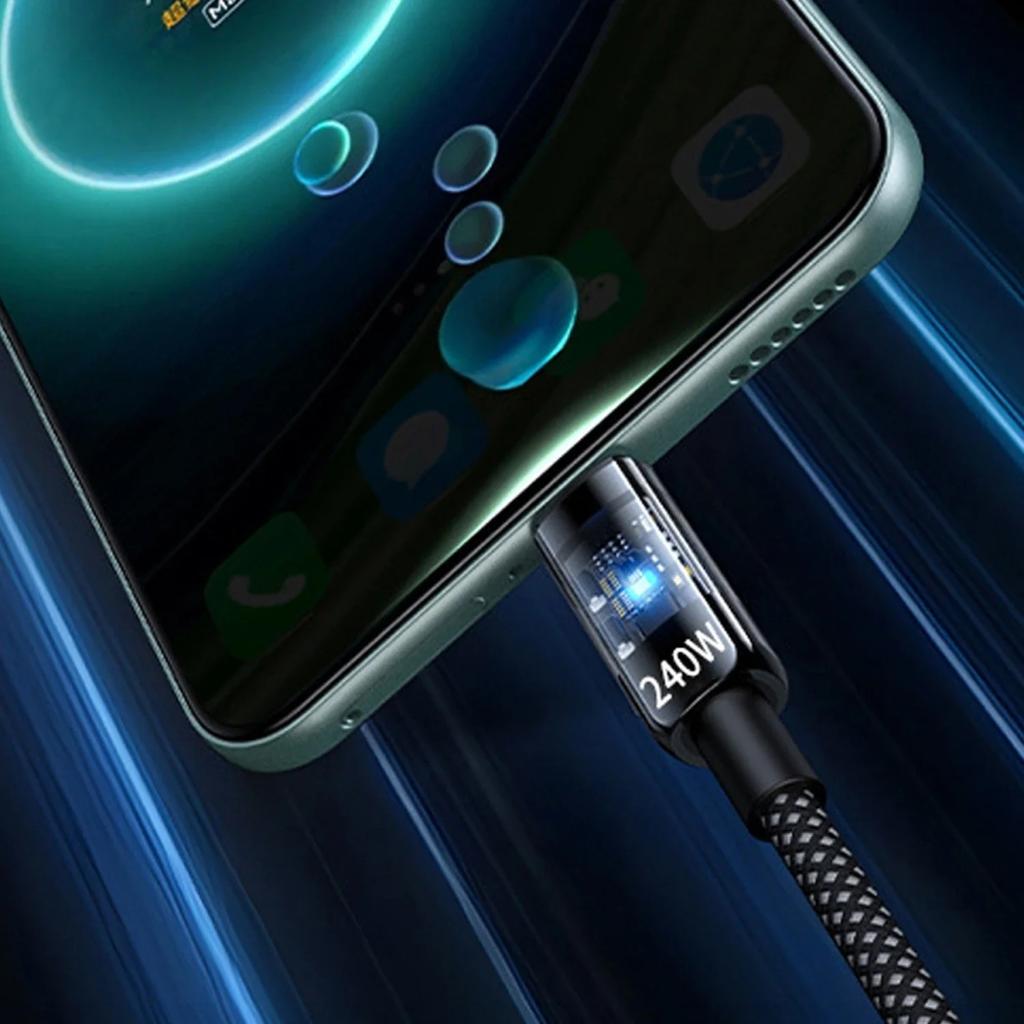 USB A к Type C 240 Вт PD прозрачный кабель для быстрой зарядки шнур передачи данных для телефонов Mi Huawei Samsung Android USB C зарядный провод