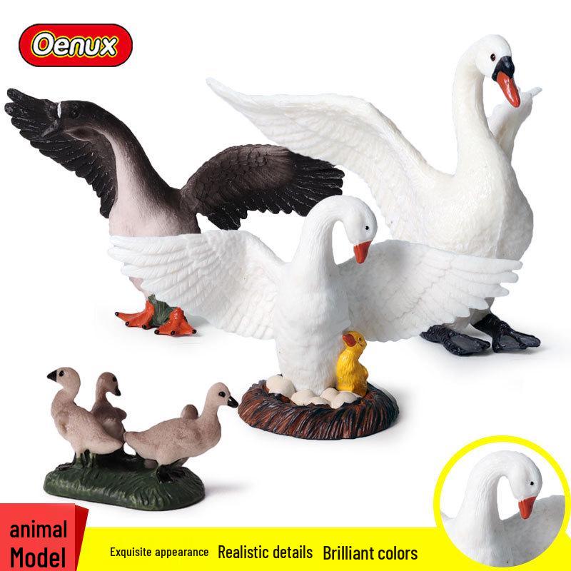 Wild Animal Model Toy Set: Swan, Lion Head, Goose
