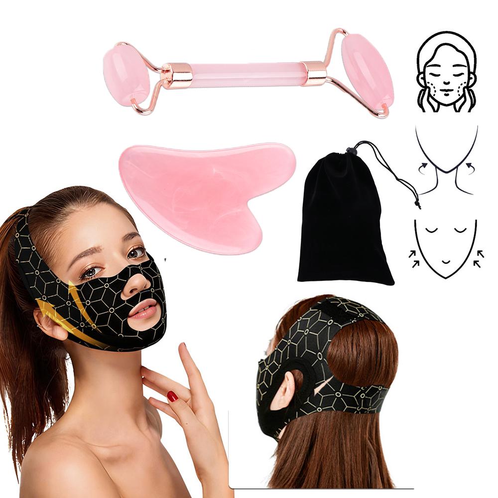 Face Sculpting V-Shape Face Lift Band Face Scraper Roller Set Reusable Double Chin Reducer Lifting Anti Wrinkle Strap Band