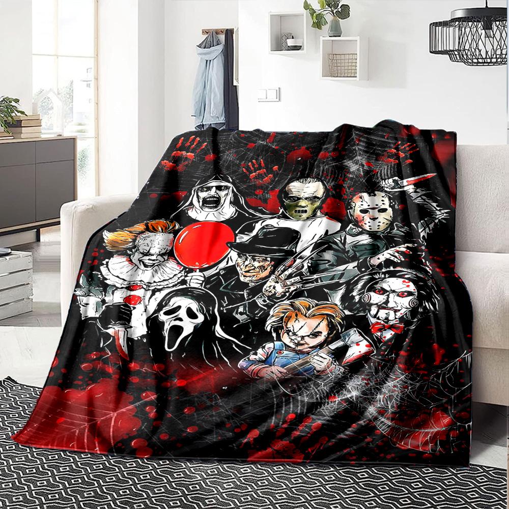 Horror Movie Series Print Flannel Blanket High Quality Warm Comfortable Cover for All Seasons Perfect for Gifts Home Decor