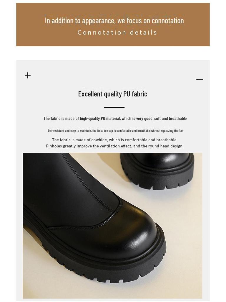 M95005 Long Knight Boots: Simple Zipper, Thick Sole, Height Increase, All-Match for Autumn/Winter.