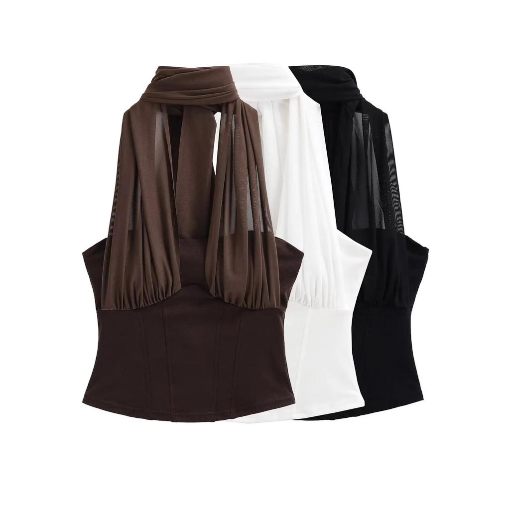 Новое поступление Весна 2026: Сексуальный сетчатый кроп-топ с вырезом на шее для женщин