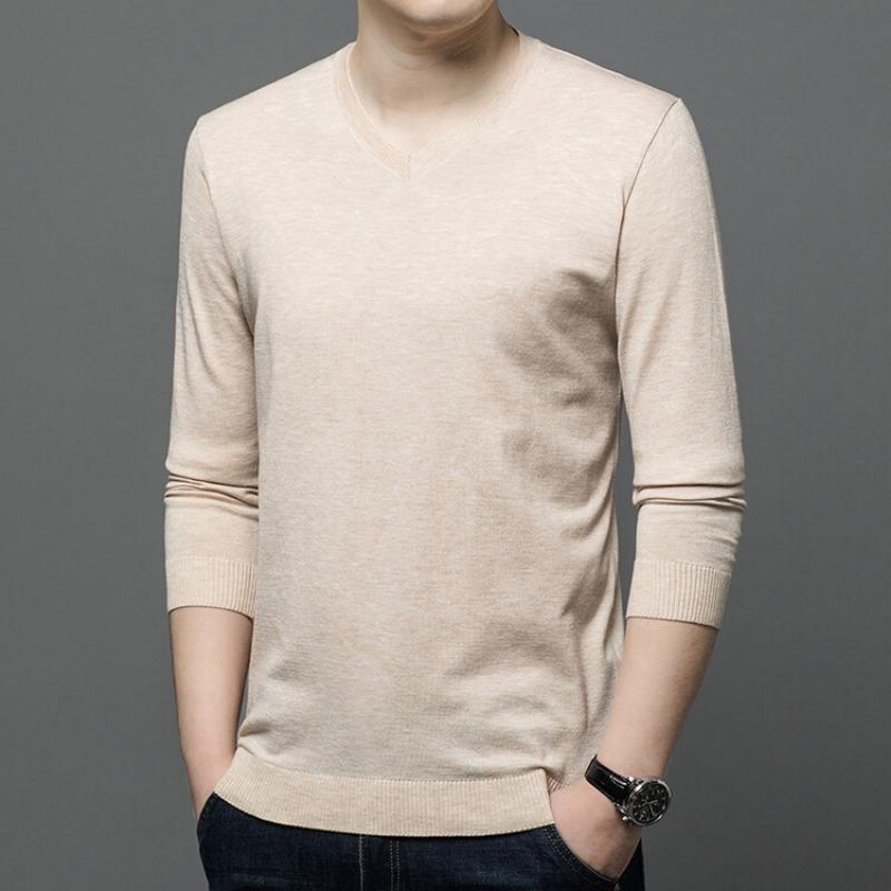 Men S V Neck Slim Fit Knit Sweater Autumn Winter Casual Base Layer