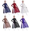 Kids Dance Costume Shiny Rhinestones Sheer Mesh Patchwork Flowy Split Dress Long Sleeve
