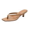Square Toe Clip Sandals for Women Summer New Popular High Heel Flip-flops Large Size Slim Heels Women's Outdoor Leather Slippers