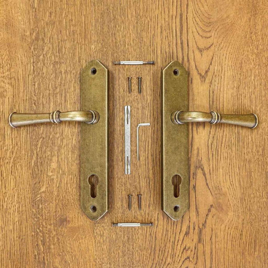 HAMILTON door handle with escutcheon for 72mm cylinder, ANTIQUE GOLD