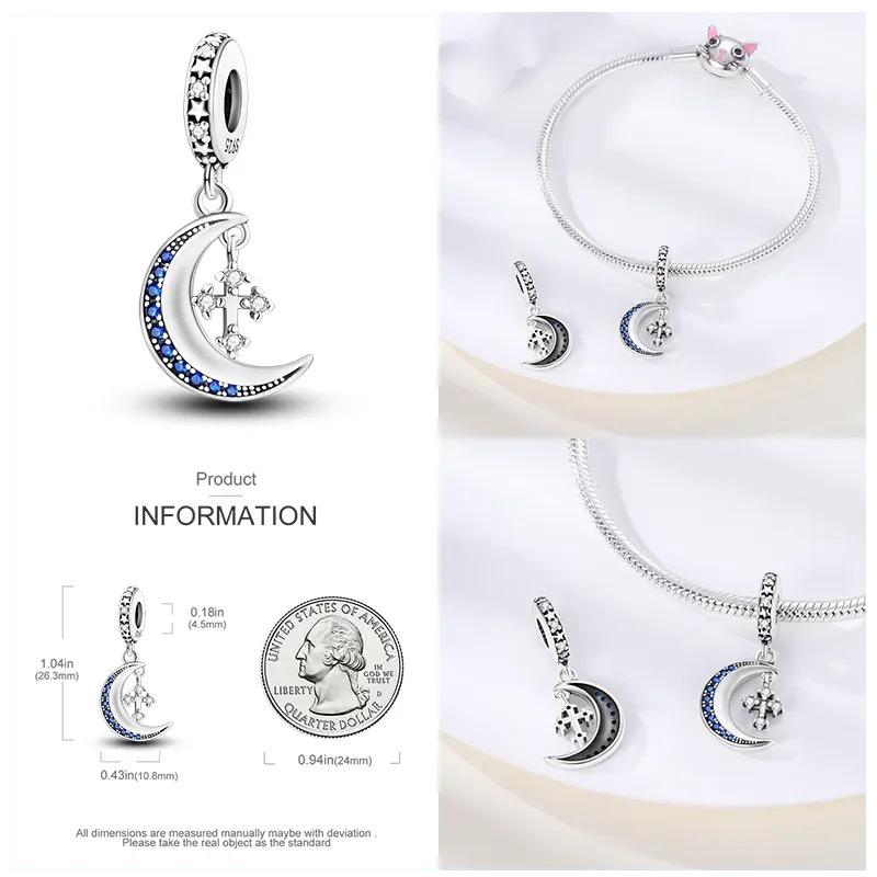 Круглые клипсы-шармы Plata Shining Moon Star Char Медные разделители Застежка-клипса Подходят для оригинального браслета Светящиеся бусины-цепочки безопасности DIY Ювелирные изделия