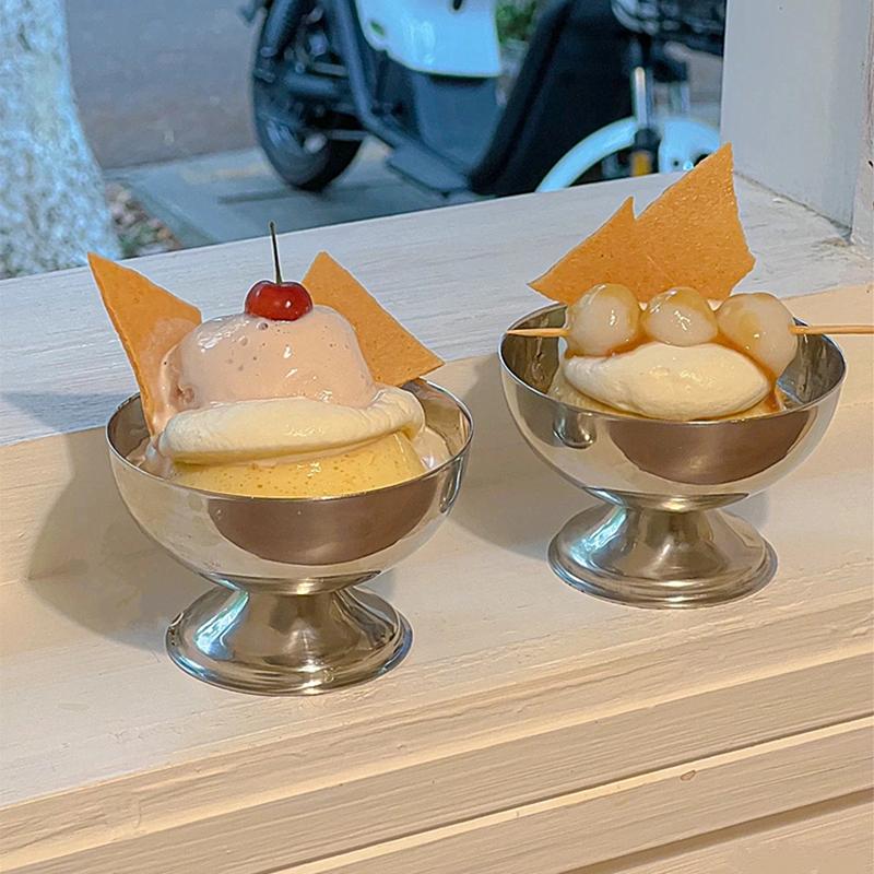 S/M/L New Stainless Steel Ice Cream Cups Salad Bowl Dessert Fruit Plate Tableware Bar Party Metal Wine Glasses Kitchen Tools