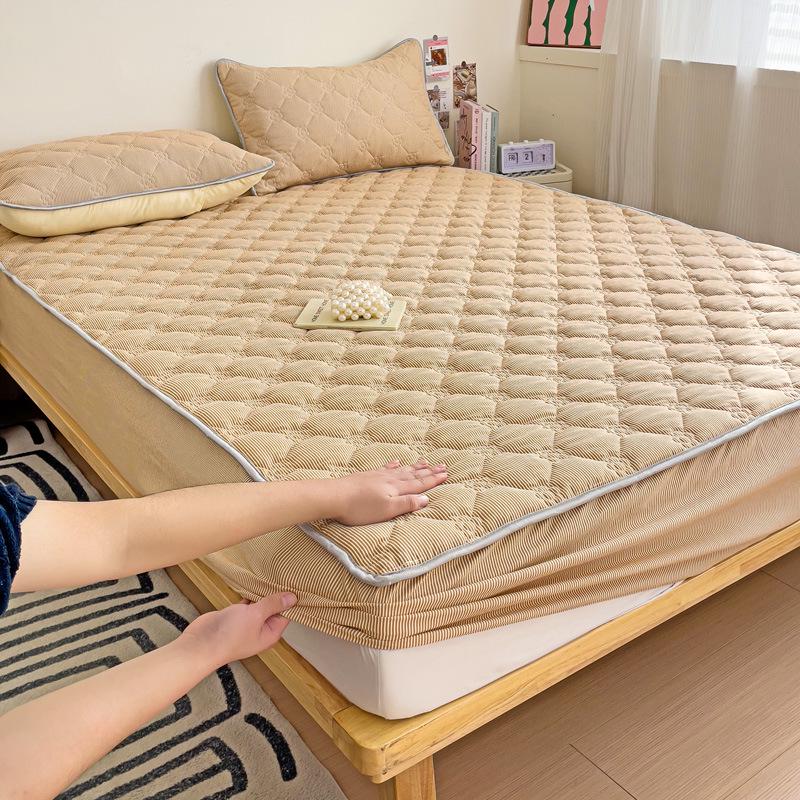 Облачно-хлопковая, приятная для кожи, утолщенная, облегающая простыня: Однотонный, 100% хлопок, Нескользящий, Можно стирать в машине.