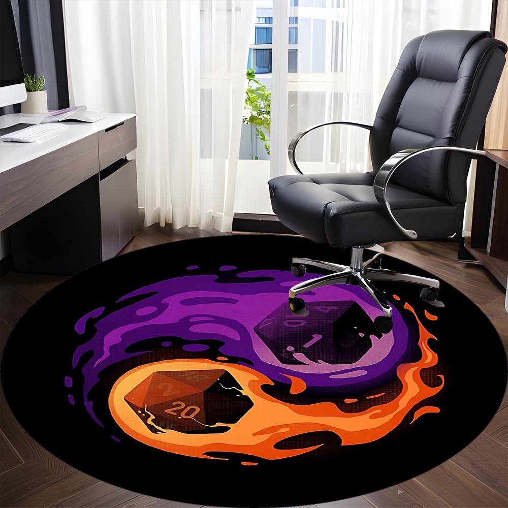1PCDice Flames Office Round Area Rug, Mat Suitable For Office, Under Office Chairs Bedroom Living Room Home Decor, Room Deco