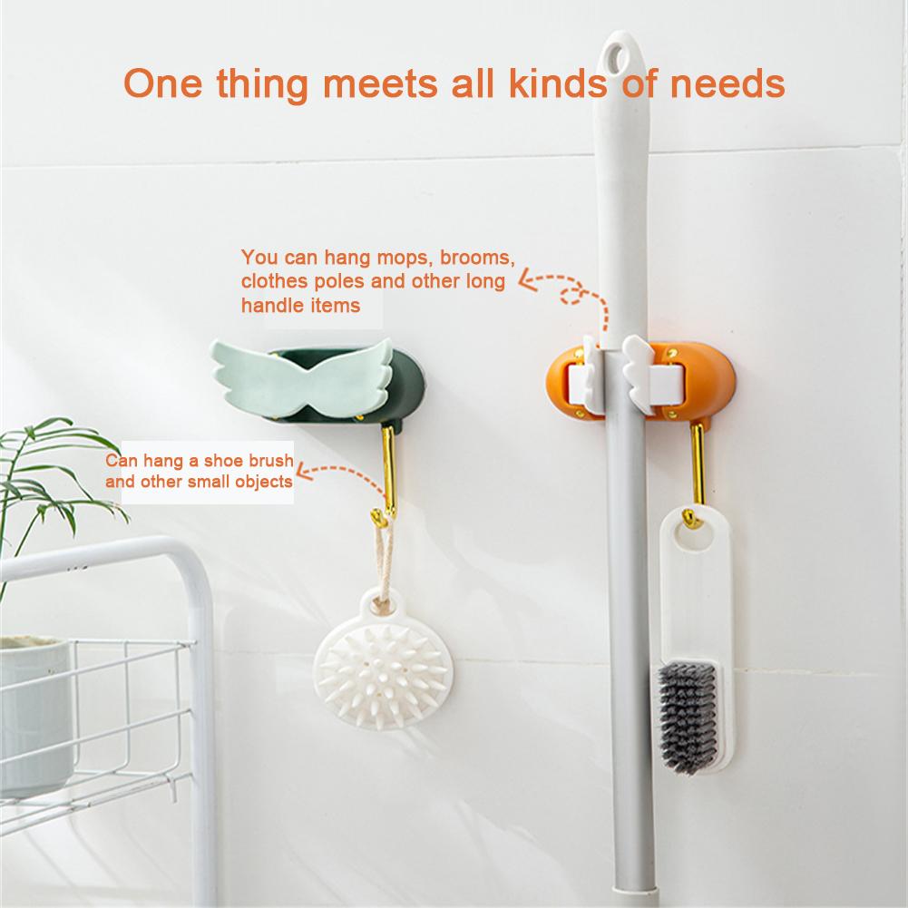 Mop Holder Strong Wall-mounted Punch-free Storage Holder With Hook Mop Clip Creative Durable Bathroom Accessories