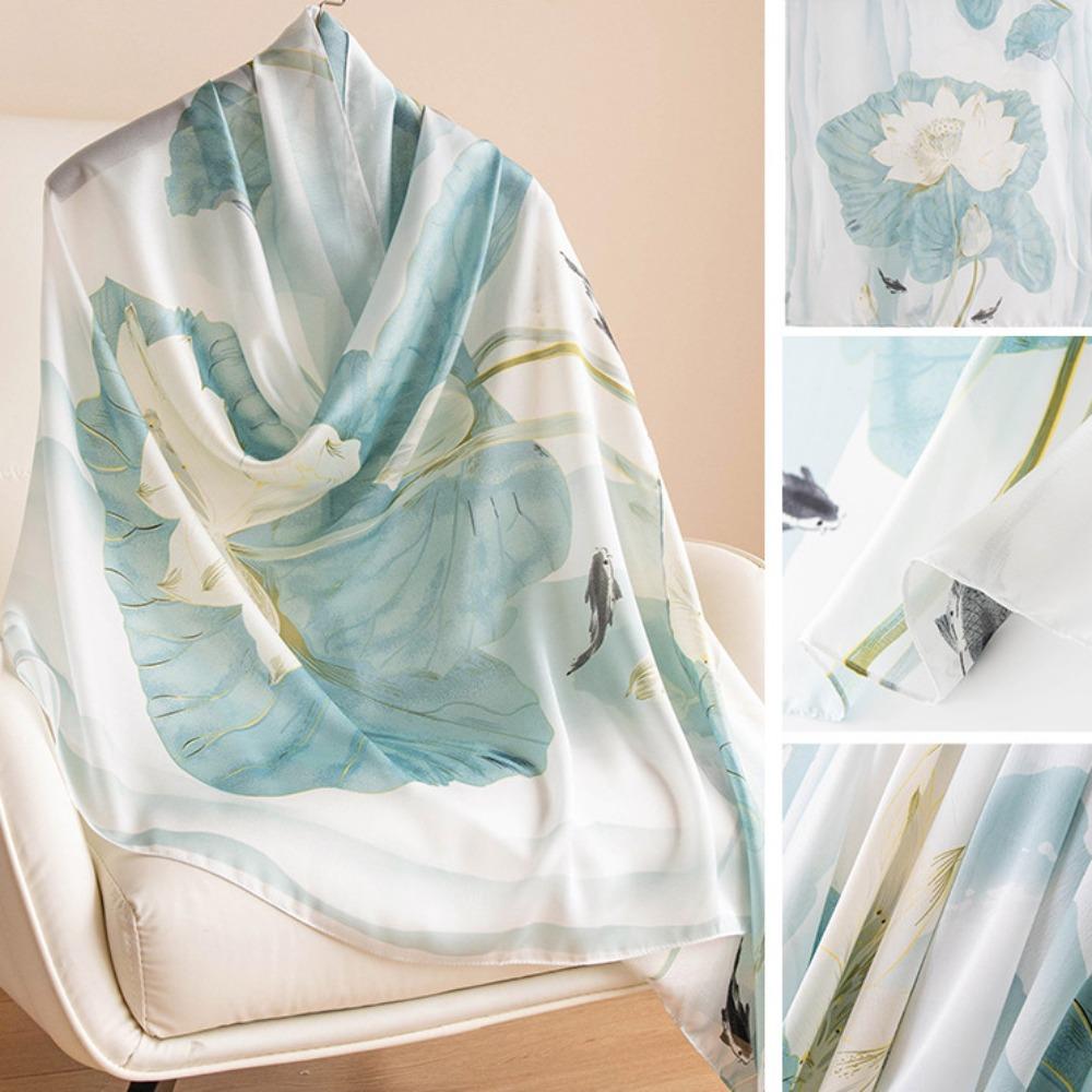 Шелковый шарф с узором «Лотос» Роскошный женский хиджаб Платки Головной платок Шифоновый шарф-накидка Весна