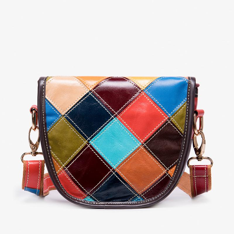Johnature Цветная женская сумка из натуральной кожи, винтажная мягкая воловья кожа, универсальные клетчатые сумки на плечо и через плечо