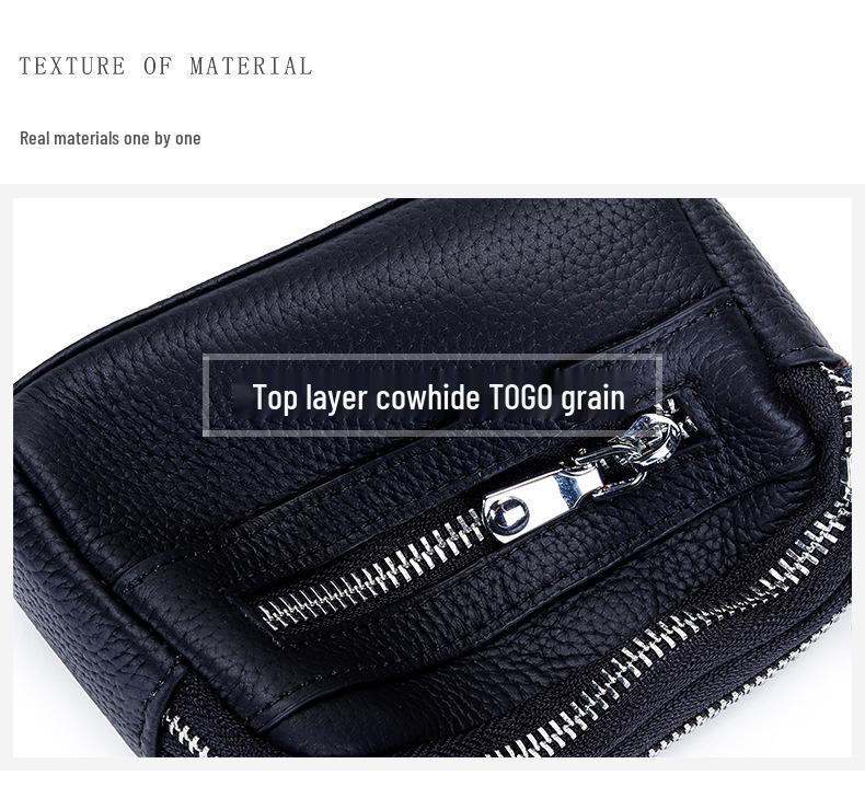 Женский мини-клатч: Кошелек для монет из натуральной кожи с двойной молнией и большой вместимостью - Первый слой коровьей кожи