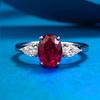 Xiancan Jewelry S925 Silver Simulated Pigeon Blood Red Oval Corundum Fashion Ring for Women