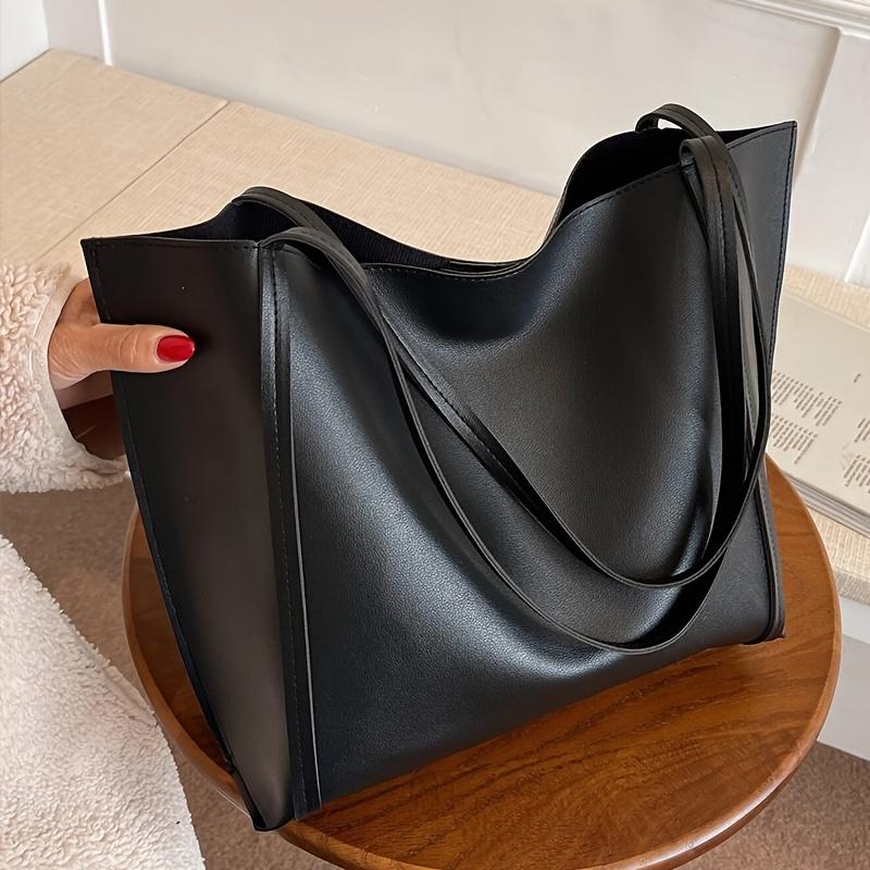 Stylish Black Tote Bag - Large Capacity, Lightweight & Easy To Carry, Vintage Shoulder Handbag with Sleek Design for Work, Casual Outings & Dates