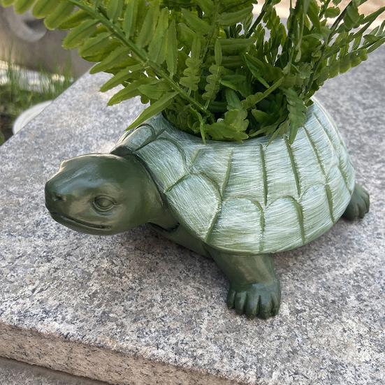 Turtle Planter Pot Resin Tortoise Flowerpot Animal Statue Indoor Outdoor Succulent Plants Container Home Balcony Garden Desktop Decoration