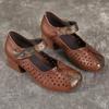 New Spring Women's Shoes Thick Heel Soft Sole Breathable Leather Shoes First Layer Cowhide Hole Shoes Sandals