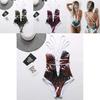 Women Elegant Floral Print Deep V Neck Backless Bandage Bathing One Piece Swimsuit