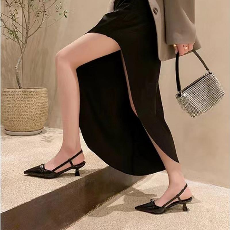 Pointed Toe Sexy Mid Heels Party Shoes Women Sandals Designer Summer Brand Pumps Slingback Casual Shoes Dress Slippers 2024 New