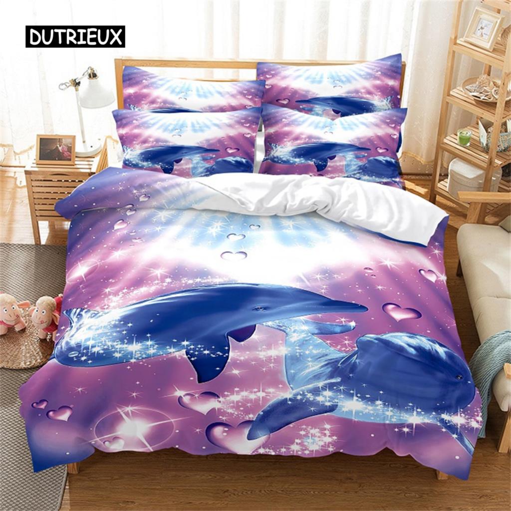 Прекрасный пододеяльник с дельфинами, синий океан, морской комплект постельного белья с изображением животных размера «queen-king», покрывало для женщин и девочек, украшение для спальни
