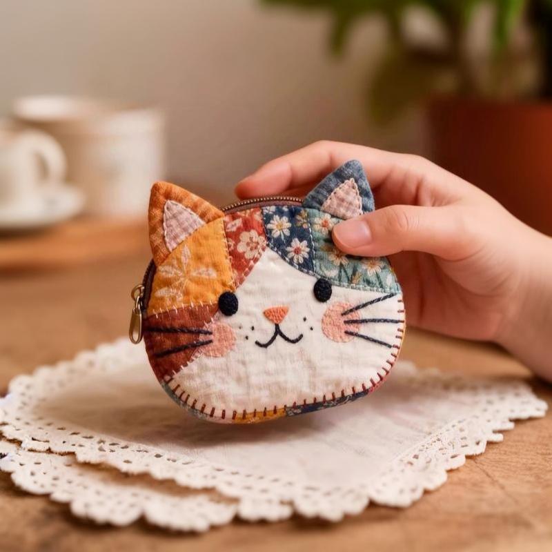Кошелек-котик Ручная работа Пэчворк Мягкий хлопок Удобно носить Мини-сумочка для помады, монет, на каждый день