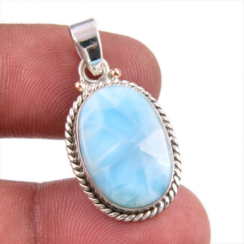 Natural Republic Ларимар Драгоценный камень Ручной работы Подвеска из 925 пробы Стерлингового серебра 1,50" o8n21