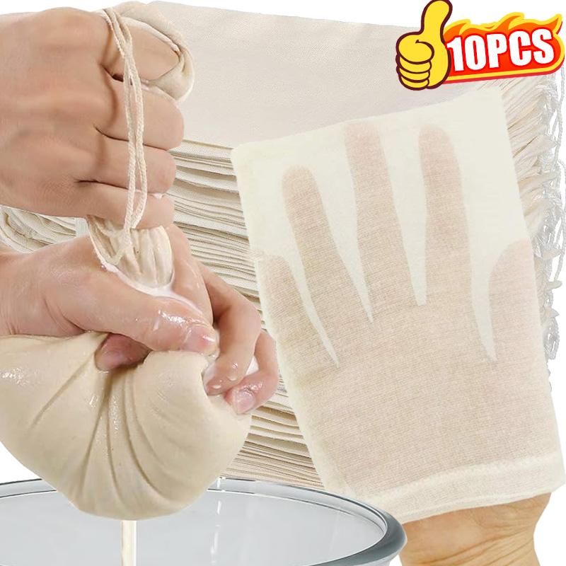 10/1PC Drawstring Nut Milk Bags Cotton Cheesecloth for Straining Yogurt Juice Tea Strainer Bag Reusable Filter Mesh Cheese Cloth6