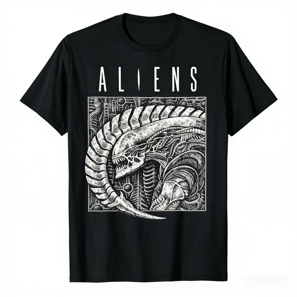 Aliens TShirt Unisexs Vintage s SciFi Print Classic Xenomorph Movie Fan HR Giger Xenomorph Graphic Short Sleeve Top