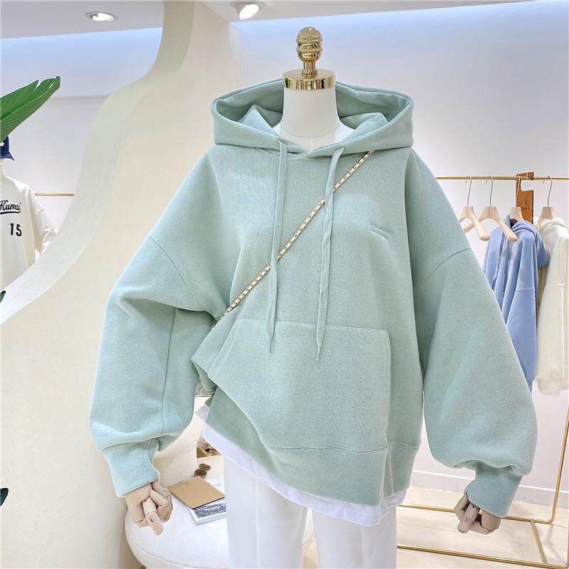 Autumn and Winter Women's Solid Hoodies Sweatshirts Loose Long Sleeve Tops Casual Sporty Thick Warm Ladies Pockets Hooded Pullover Sweatshirt