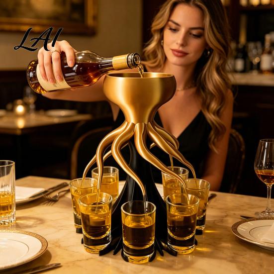Shared Drink Dispenser Wine Dispenser Octopus Shape with 6/8 Claws Compartments Beverage Container Party Fun Bar Accessory Cocktail Tool