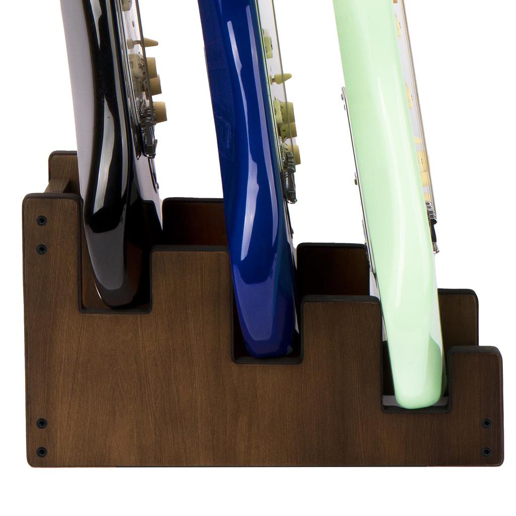 STRICH Wooden Guitar Front Stand for and Stage Walnut Color 3 L-3EW Floor-Mounted Stand, 3-Guitar Capacity, Display, Space-Saving, Multi-Guitar Home,