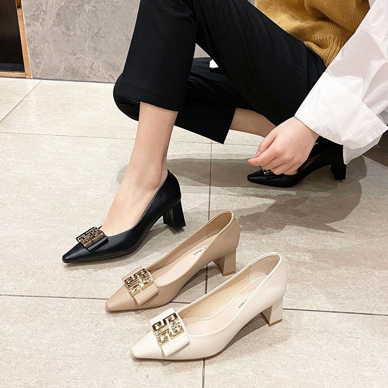 Корейская версия, профессиональные туфли на высоком каблуке с квадратным носком и массивным каблуком, темпераментные профессиональные туфли на одинарной платформе, женская простая модная женская обувь с квадратной пряжкой