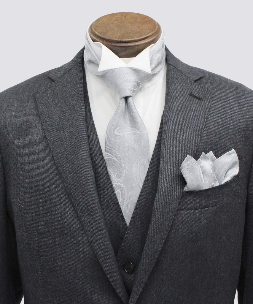 Made in Japan Formal Silk Tie Pocket Square Set for Weddings x Blue [Gran creer] (Gran Creer) & (Paisley Silver)