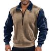 Men's Solid Color Corduroy Zipper Neck Long Sleeve Top Men's Casual Lapel Top