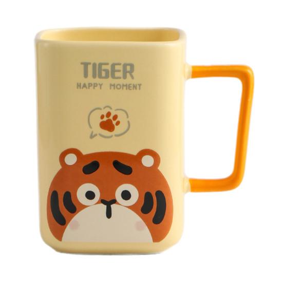 Керамическая кружка с изображением кота, кофейная кружка, квадратная художественная чашка, 420 мл, большая емкость, мультяшная чайная кружка, модная посуда для напитков, подарок для мужчин и женщин