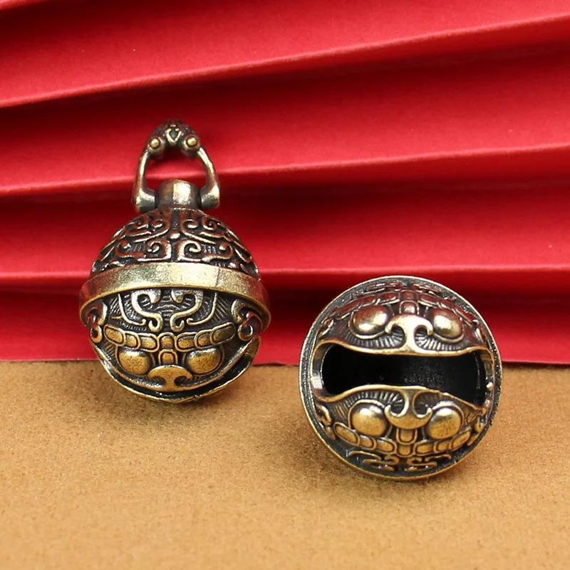 1Pcs New Vintage Brass Taotie Pure Copper Gluttonous Bell Car Key Chain Pendant Small Pendant Men And Women