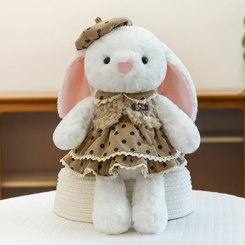 White Rabbit Small Hat Floral Skirt Animal Stuffed Plush Doll Gift Pillow