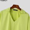 INCERUN Men V Neck Long Drawstring Sleeve Solid Color Casual Shirts Tops