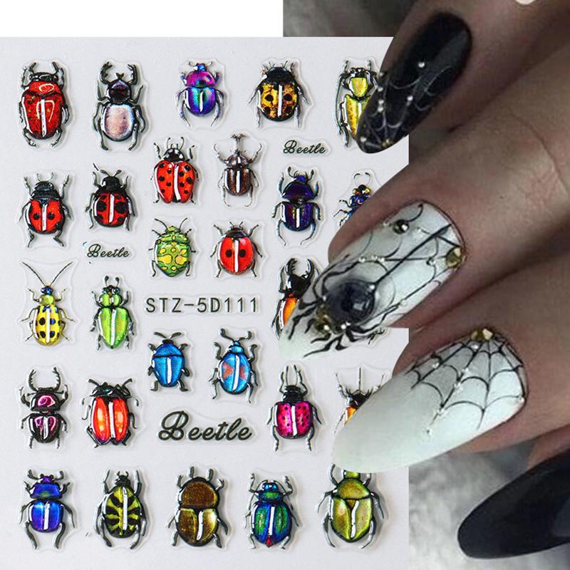 1 лист Y2K выгравированные летние маникюрные наклейки на ногти насекомые божья коровка цветок 5D самоклеящиеся украшения для ногтей