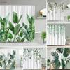 Набор занавесок для душа с тропическими пальмовыми листьями, зеленые листья растений, лист, тыквенно-красный грузовик, декор на Хэллоуин, Рождество, занавески для ванной