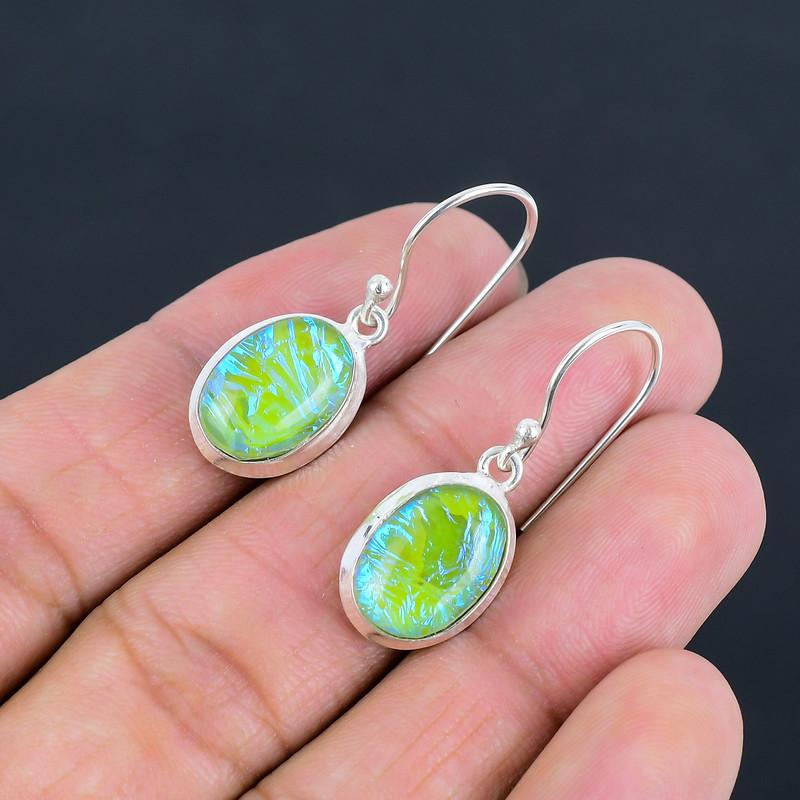 Green Opal Drop Earring 925 Sterling Silver Handcrafted Earring LiteWeight HandMade Earring Gift for Best Girl Gift For Her ThanksGiving