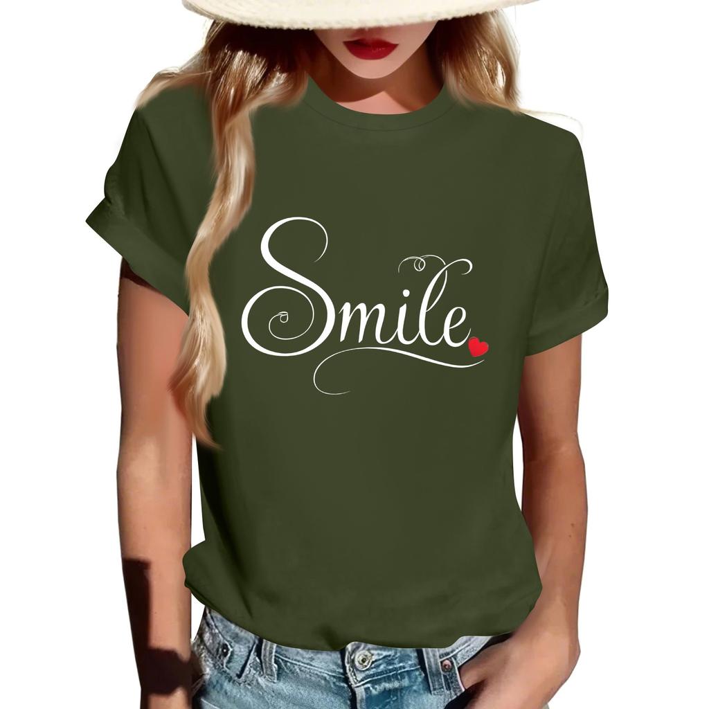 Женская футболка с круглым вырезом и коротким рукавом с принтом в виде буквы «улыбка»