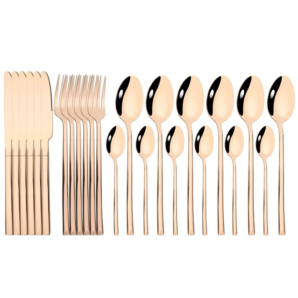 24 Pieces Sets Kitchen Tableware Cutlery Set Mint Green Gold Stainless Steel Dinnerware Set Food Flatware Mirror Silverware Set