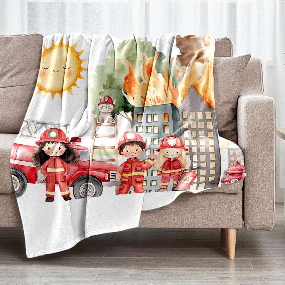 firefighters Theme Printed Blanket - Perfect for Couch, Bed, Travel & Outdoor Use | Machine Washable, Cozy & Durable.