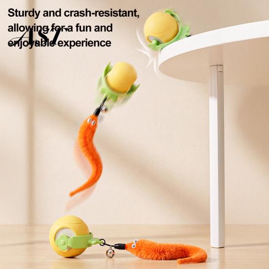 Interactive Cat Toy Ball, Self Rolling Ball with Bell And Detachable Plush Tail, Indoor Entertainment Automatic Obstacle Avoidance, Rechargeable Light