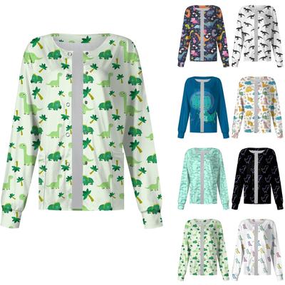 Женский однобортный защитный комбинезон с длинным рукавом и рисунком динозавра, карманный рабочий воротник-стойка, кардиган, куртка, топ